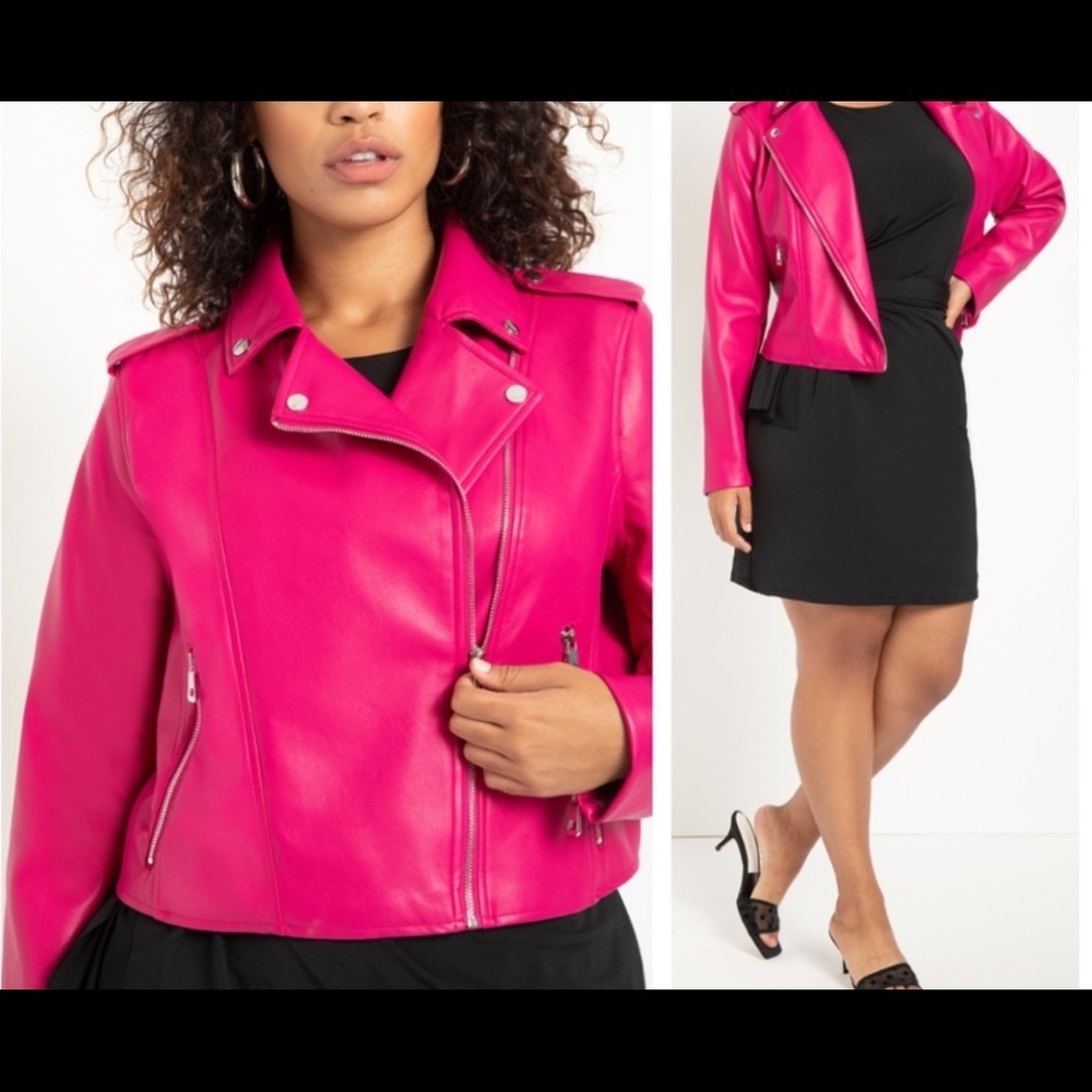 Eloquii Very Berry Faux Leather Moto Jacket 22/24